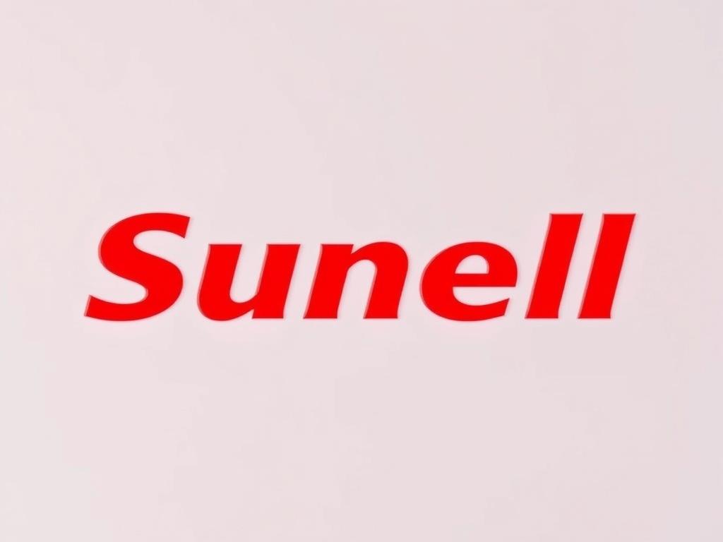 A close-up shot of the Sunell logo, displayed prominently in the center of the image. The logo should be rendered in high-resolution, showcasing its vibrant colors and intricate details. The background should be simple and neutral to emphasize the logo, using a soft gradient that complements the primary color of rgb(251, 203, 7). The focus should be sharp, highlighting the logo's features.