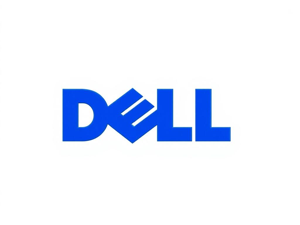 Create a realistic high-resolution photo of a Dell logo prominently displayed on a minimalistic background. The composition should focus solely on the Dell logo, featuring its iconic blue color against a clean white backdrop. The logo should be centered and large enough to draw attention, capturing the essence of the brand's commitment to technology and innovation.