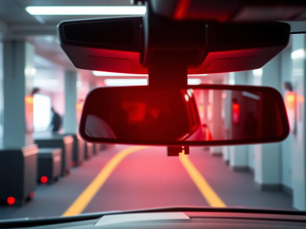 A high-resolution close-up image of advanced under car mirror inspection equipment placed in a well-lit security area. The equipment should be the focal point of the image, showcasing its features clearly. The background should have a simple, clean design, emphasizing the security context, with hints of other security equipment subtly present. The image should capture the essence of safety and technology, rendered in vibrant colors that align with a primary color of rgb(251, 203, 7).