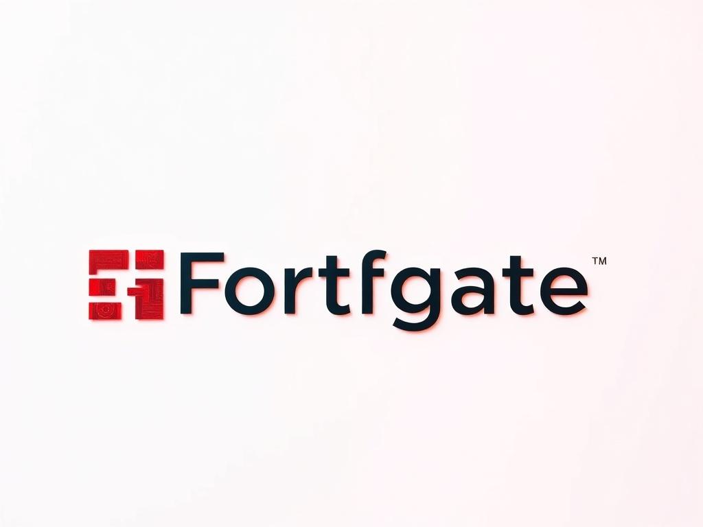 A highly detailed close-up shot of the Fortigate logo in hyper-realistic style. The logo should be centered against a plain, clean background, showcasing its vibrant colors and design elements. The image should capture the logo's intricate details and textures, making it visually striking and engaging.